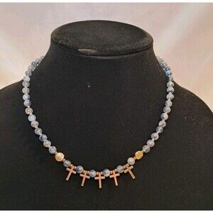 Peyote Bird Free Spirit Gold Crosses Blue White Gemstones Necklace 18.25" NWT